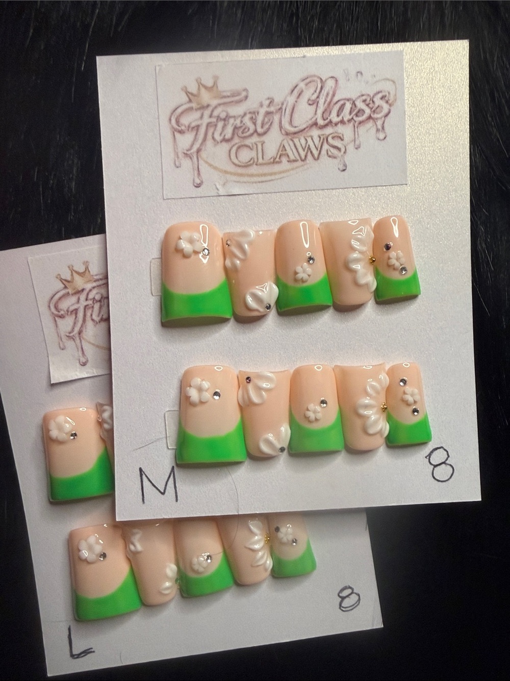 Green French Floral Press-On Nails